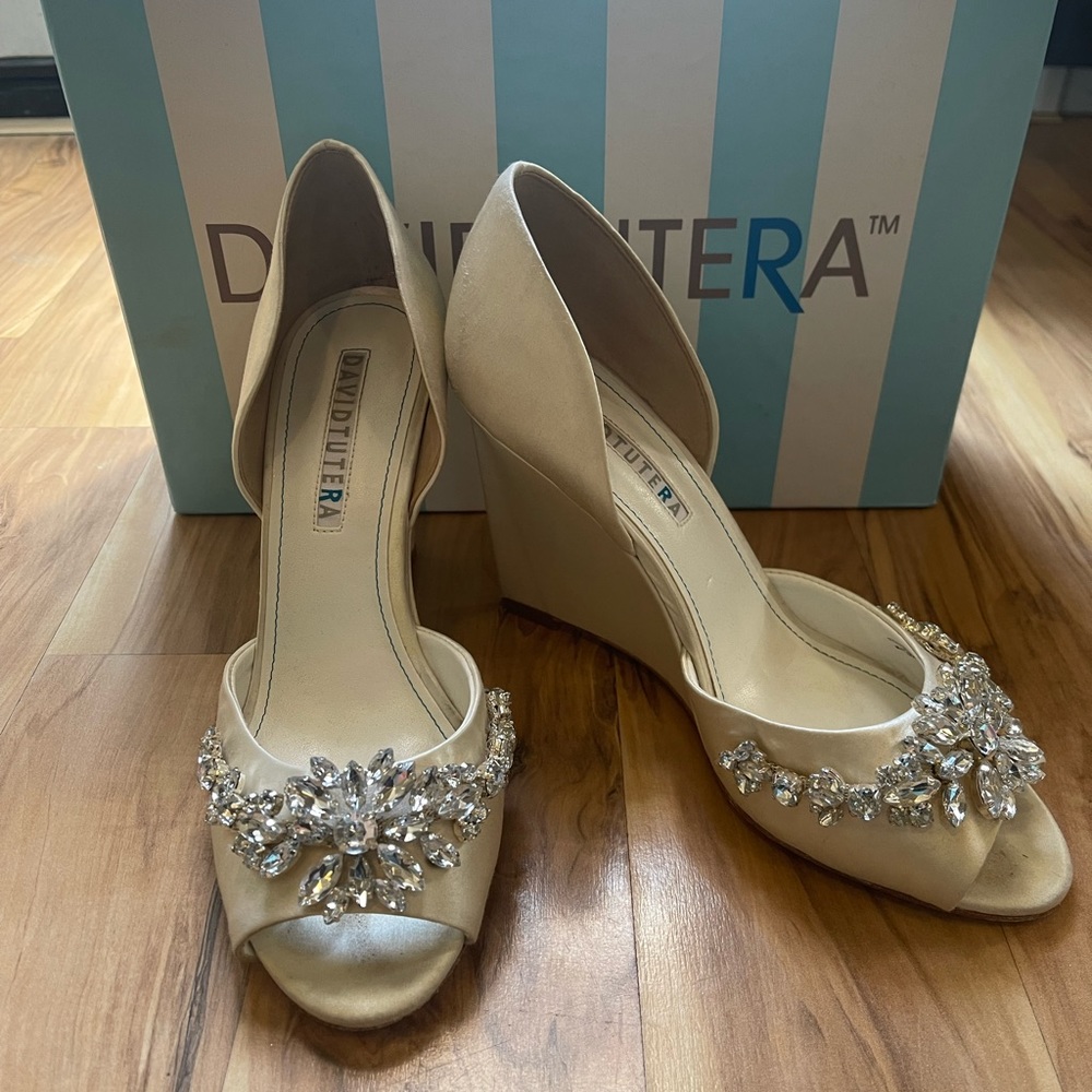 David Tutera satin wedge shoes